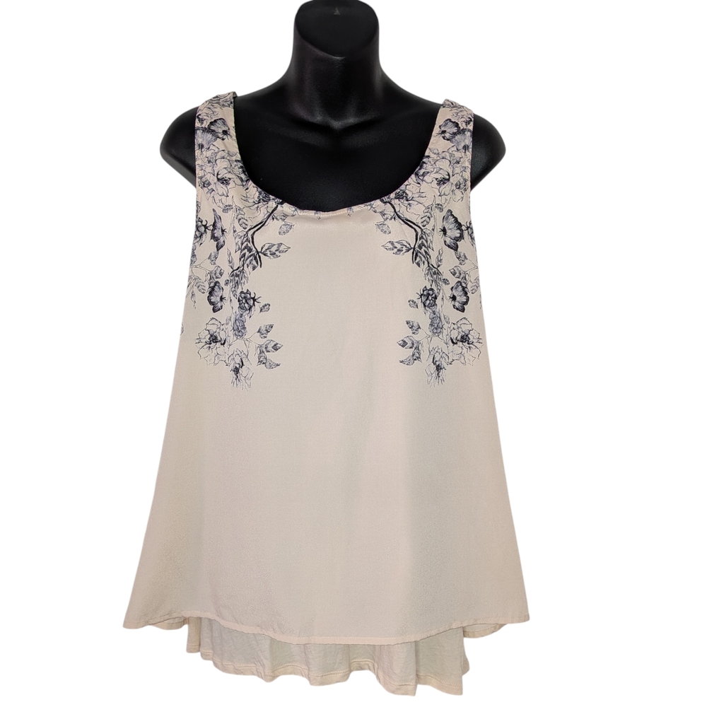 Express Floral Sleeveless Blouse - Cream and Black